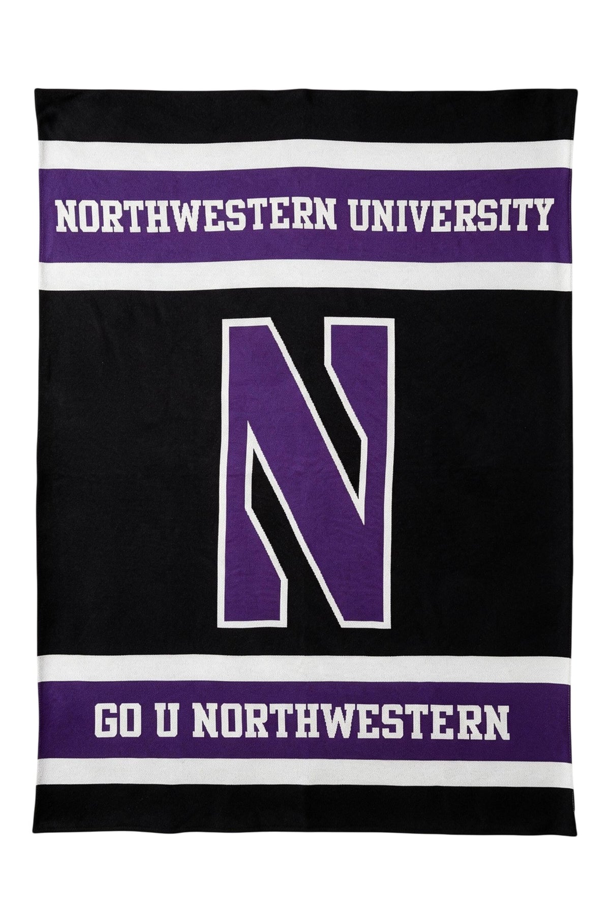 Northwestern University Varsity Throw Blanket with knitted Purple Northwestern N and Bleach White outline by SOUNDOFF