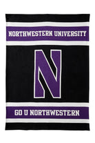 Northwestern University Varsity Throw Blanket with knitted Purple Northwestern N and Bleach White outline by SOUNDOFF