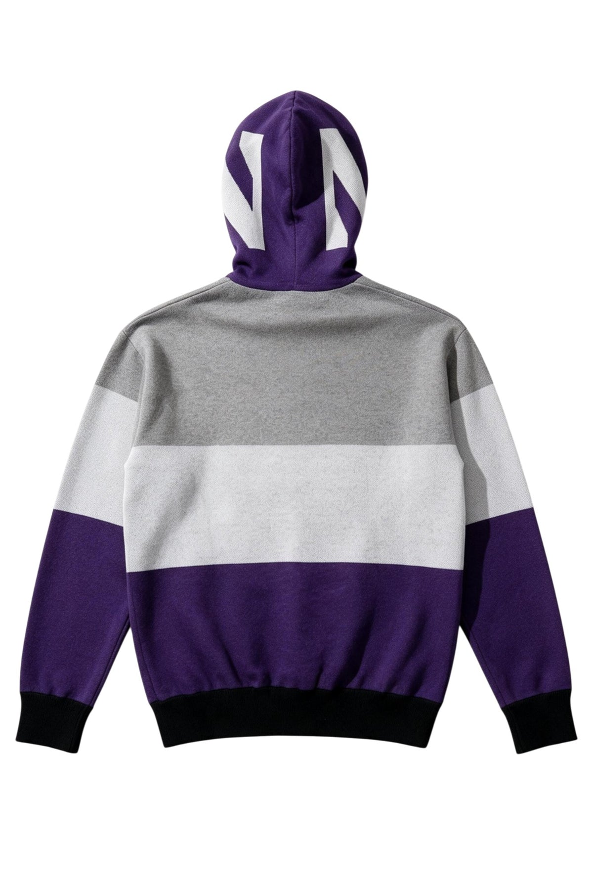 Northwestern University hooded knit sweater with white Block N graphic on purple hood by SOUNDOFF - back