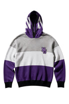 Northwestern University hooded knit sweater with white Block N graphic on purple hood by SOUNDOFF - front