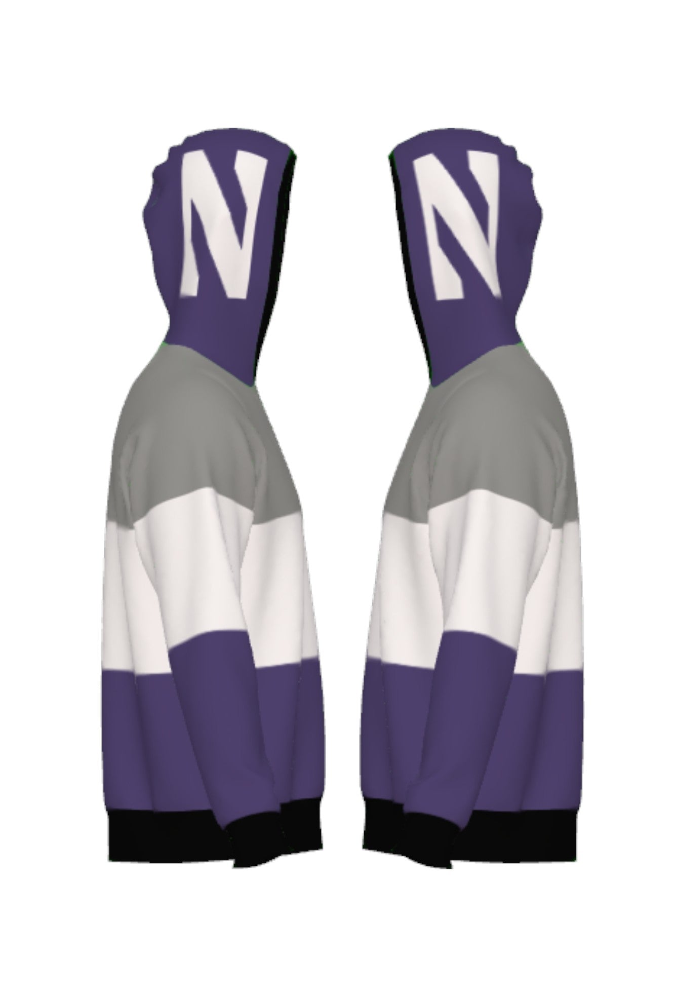 Northwestern University hooded knit sweater with white Block N graphic on purple hood by SOUNDOFF - side