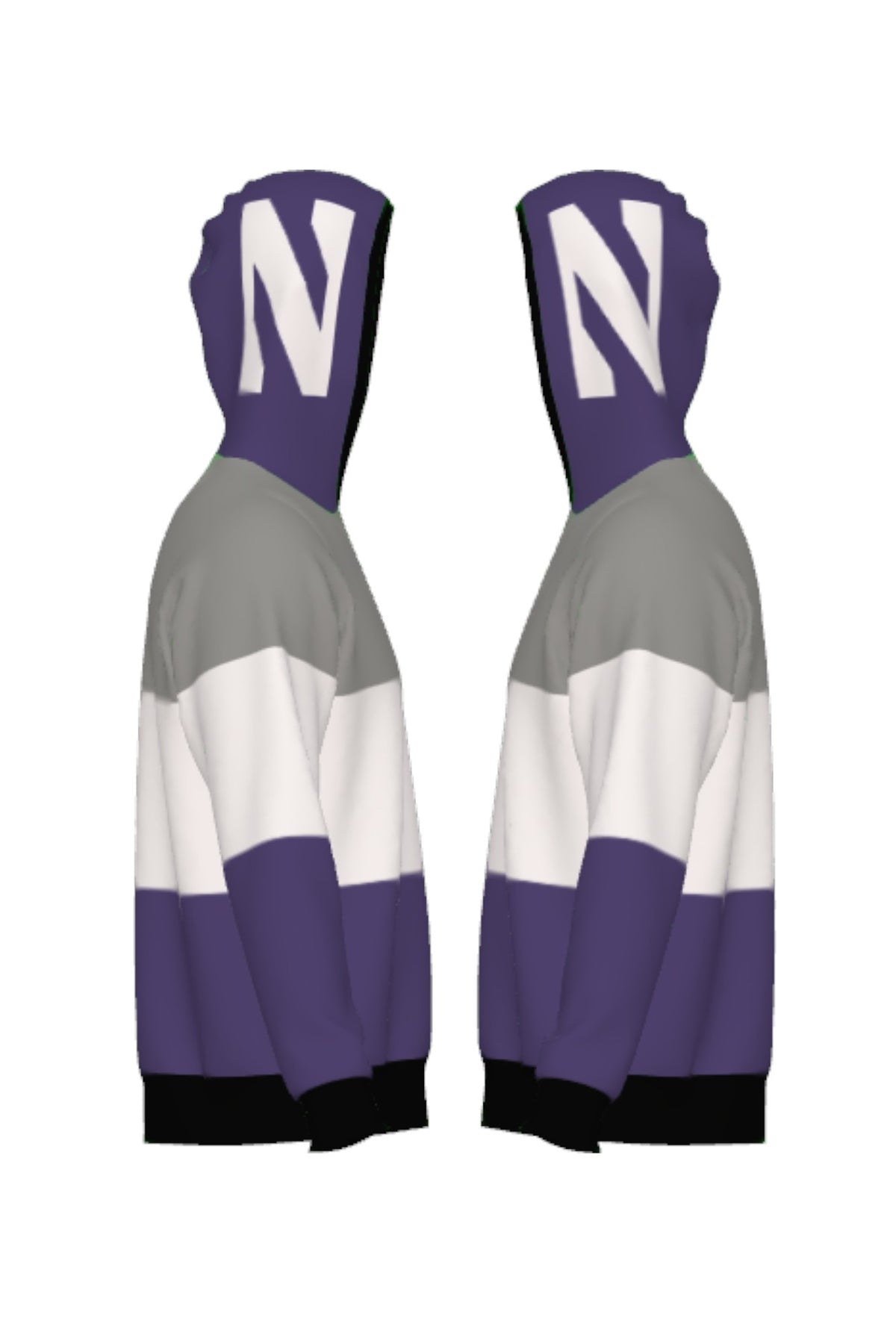 Northwestern University hooded knit sweater with white Block N graphic on purple hood by SOUNDOFF - side