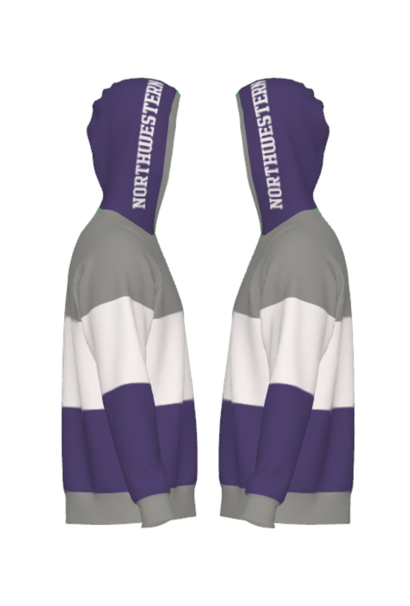Northwestern University hooded knit sweater with white Block NORTHWESTERN graphic on purple hood by SOUNDOFF - side