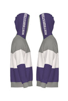 Northwestern University hooded knit sweater with white Block NORTHWESTERN graphic on purple hood by SOUNDOFF - side