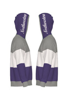 Northwestern University hooded knit sweater with white script Northwestern graphic on purple hood by SOUNDOFF - side