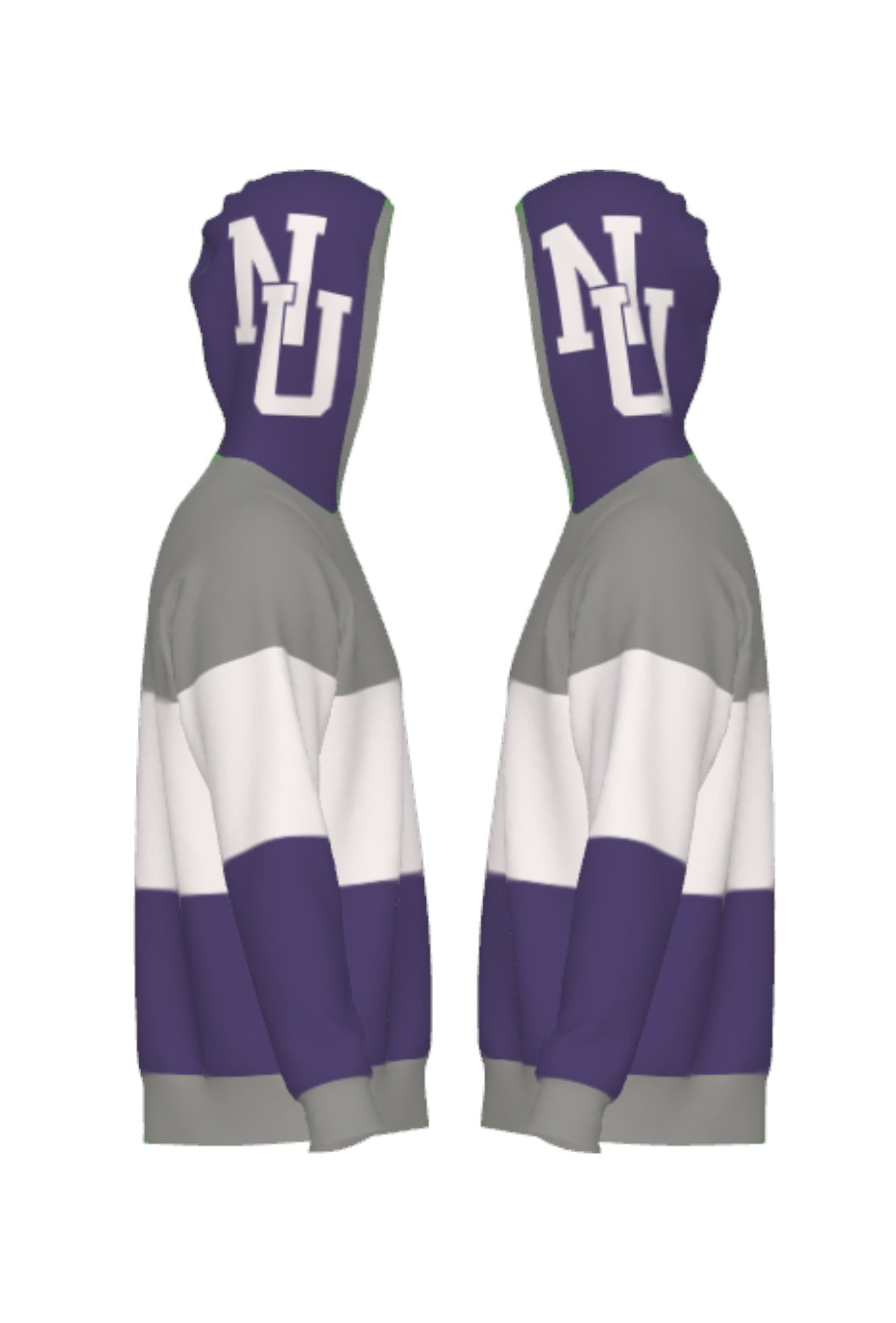 Northwestern University hooded knit sweater with white NU Interlock graphic on purple hood by SOUNDOFF - side