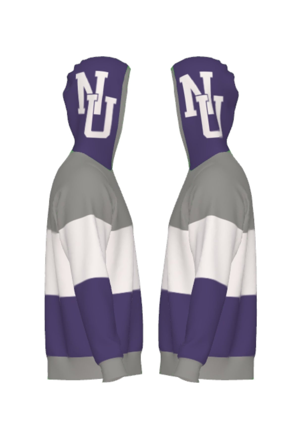 Northwestern University hooded knit sweater with white NU Interlock graphic on purple hood by SOUNDOFF - side