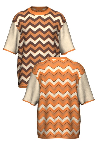 RETROWAVE KNIT; BEIGE & ORANGE (MADE TO ORDER)