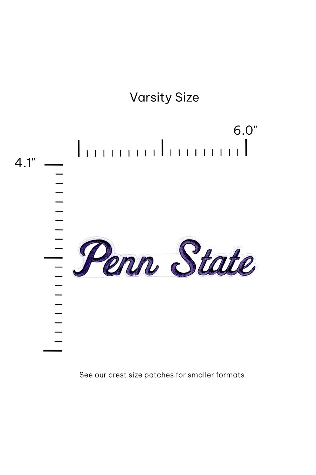 Penn State University script letter varsity patch FRONT size 6.0 x 4.1