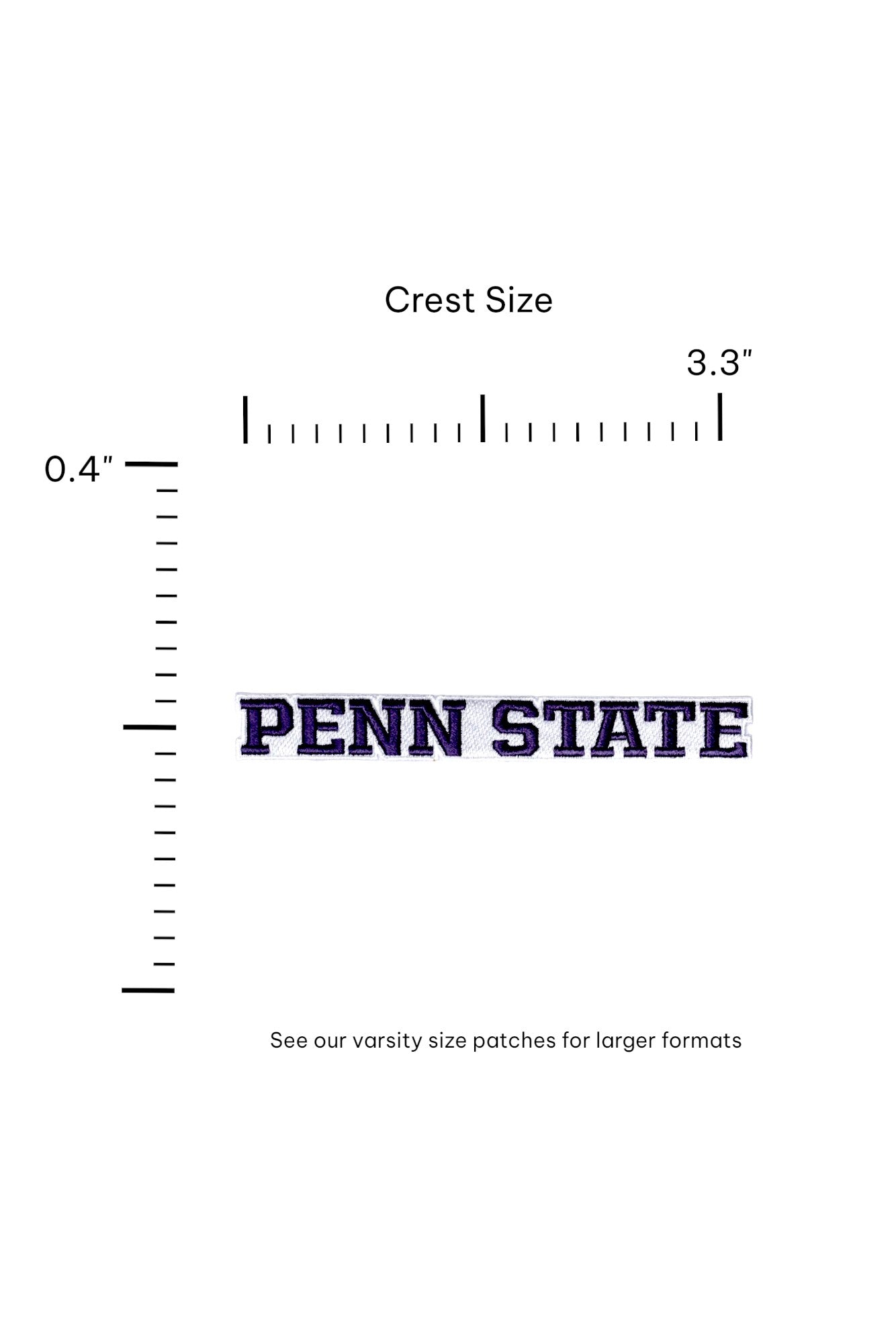 Penn State University block letter embroidered iron-on crest patch in navy and white Front size 3.3 x 0.4