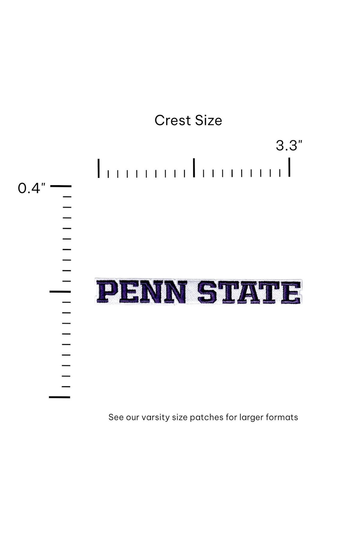 Penn State University block letter embroidered iron-on crest patch in navy and white Front size 3.3 x 0.4