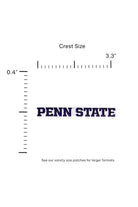 Penn State University block letter embroidered iron-on crest patch in navy and white Front size 3.3 x 0.4
