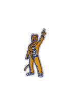 Penn State Nittany Lion mascot embroidered crest patch in brown, navy and white sewn onto custom knitwear FRONT