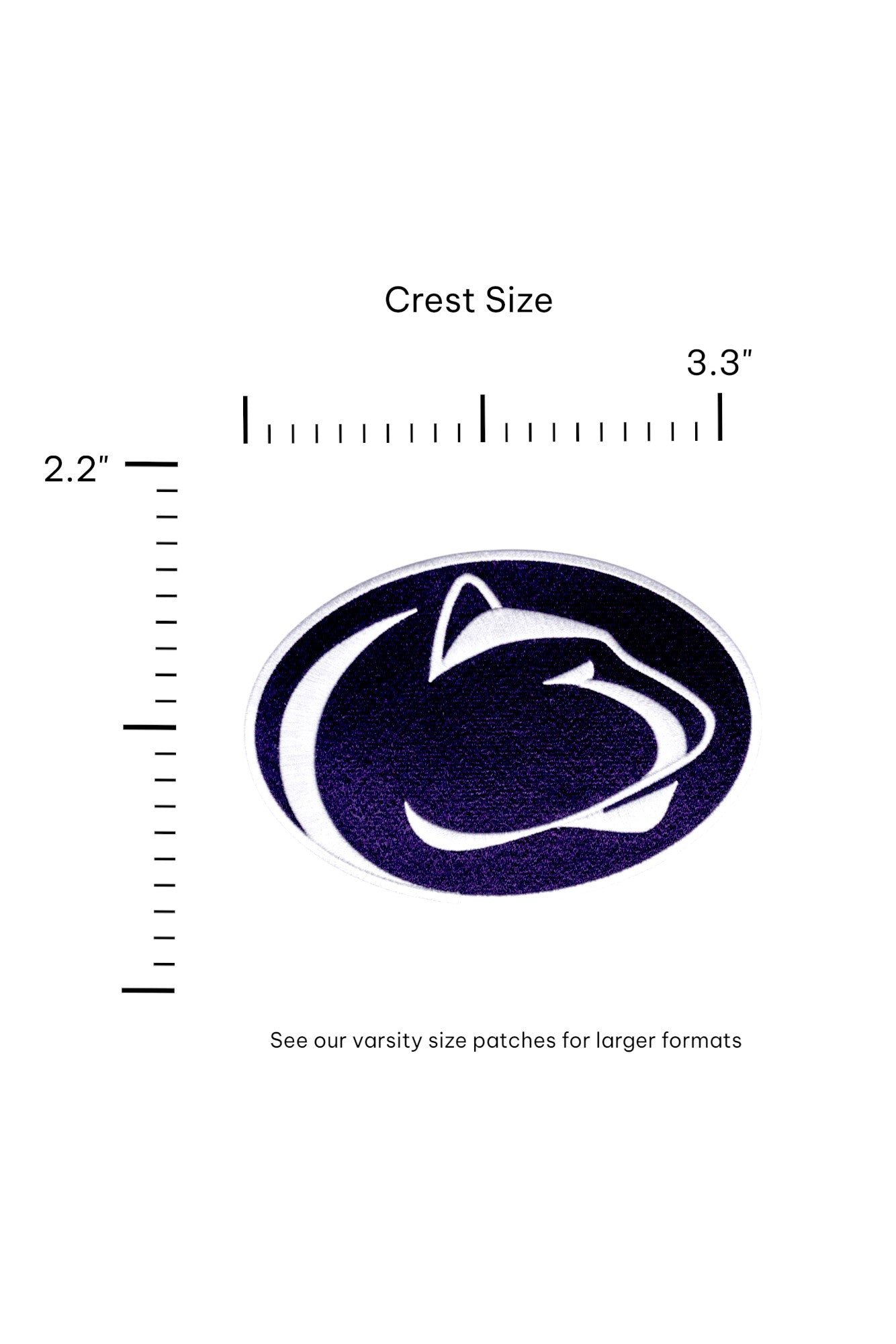 Penn State Univerity Nittany Lion embroidered iron-on crest patch in blue and white - FRONT size 3.3 x 2.2