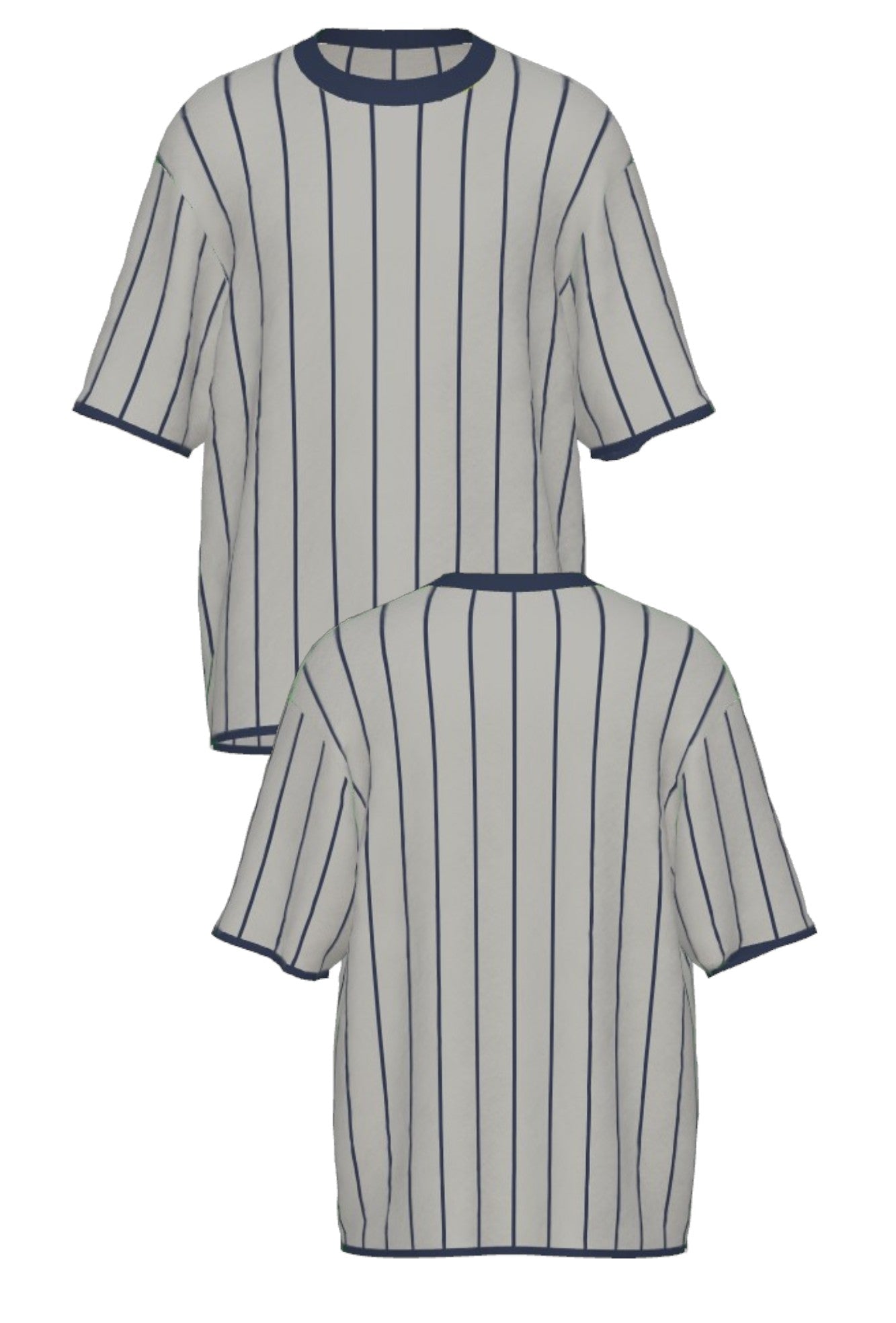 Penn State University Heritage Pinstripe Short Sleeve Knit Sweater in grey with navy trim and navy pinstripes, vintage baseball-inspired collegiate sweater FRONT and BACK