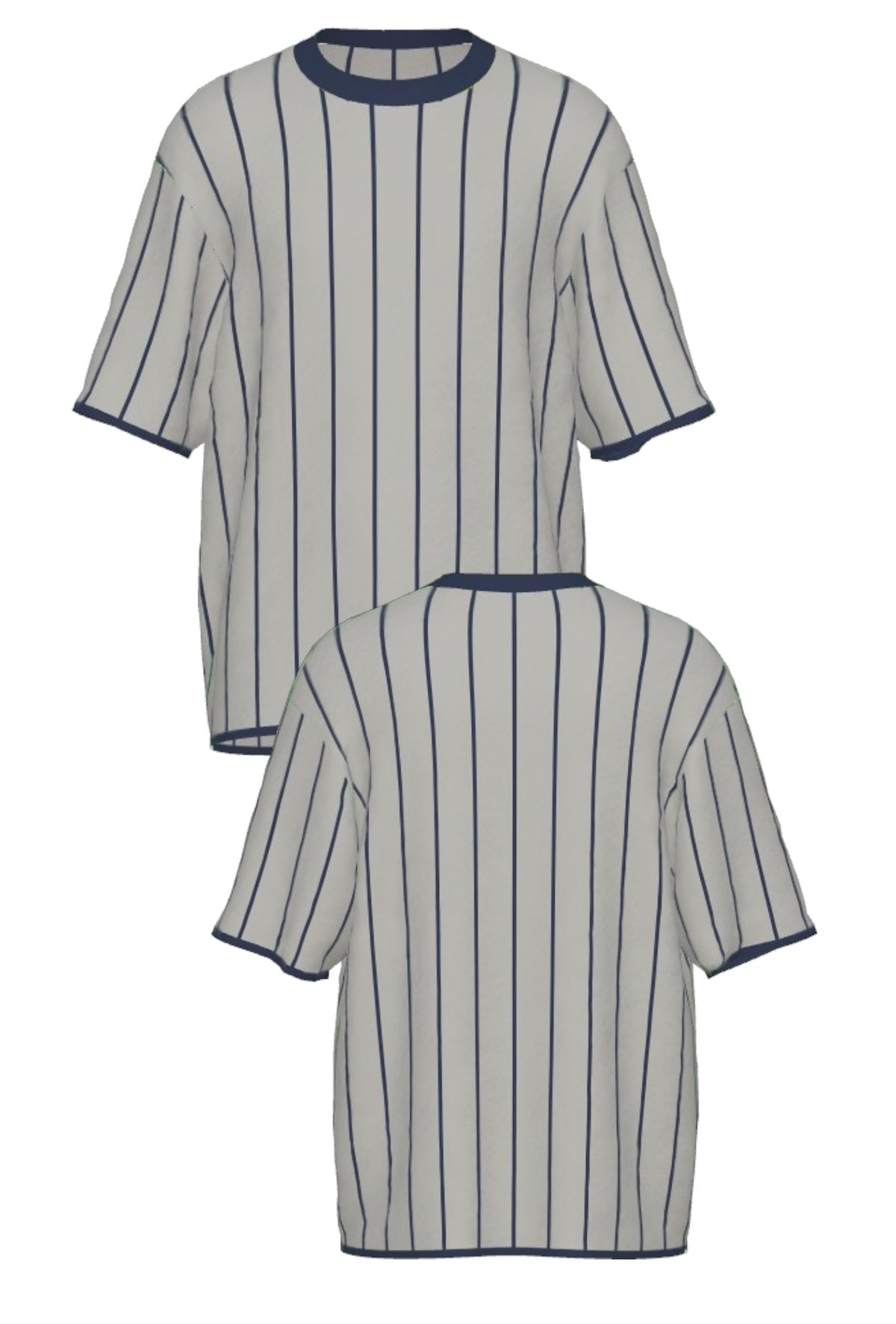 Penn State University Heritage Pinstripe Short Sleeve Knit Sweater in grey with navy trim and navy pinstripes, vintage baseball-inspired collegiate sweater FRONT and BACK