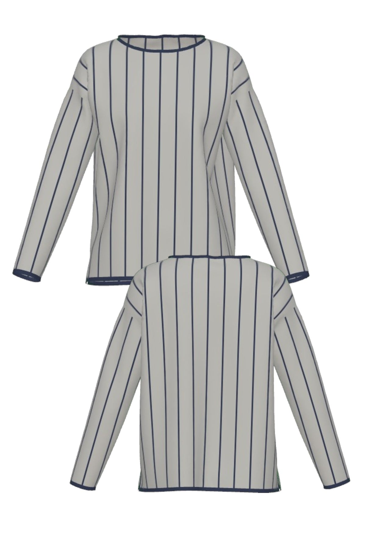 Penn State University Heritage Pinstripe Women's Knit Sweater in grey with navy trim and navy pinstripes, vintage baseball-inspired collegiate sweater FRONT and BACK