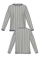 Penn State University Heritage Pinstripe Women's Knit Sweater in grey with navy trim and navy pinstripes, vintage baseball-inspired collegiate sweater FRONT and BACK