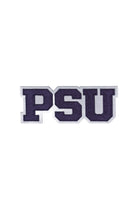 Penn State PSU varsity embroidered patch in navy and white sewn onto custom collegiate knitwear FRONT