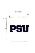 Penn State PSU embroidered crest patch in navy and white sewn onto custom collegiate knitwear FRONT size