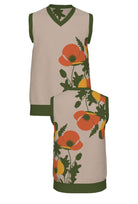 poppies for monica v neck vest knit sweater front and back view in coco brown with burnt orange, mustard, and olive color accents by soundoff