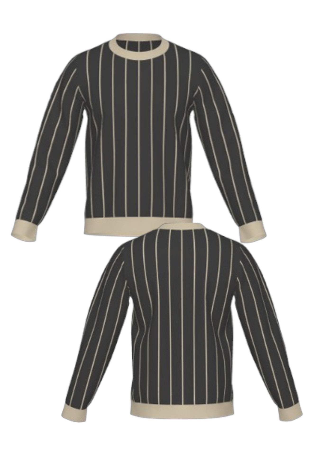 Purdue University Heritage Pinstripe Knit Sweater crew neck in charcoal grey with beige pinstripes and trim by SOUNDOFF - front and back