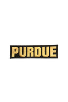 Purdue University Block Letter Embroidered Crest Patch in gold and black, 3.3 inches wide x 0.9 inches tall by SOUNDOFF - FRONT