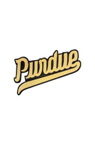 Purdue University Script Embroidered Varsity Patch in gold and black, 6.0 inches wide x 3.8 inches tall by SOUNDOFF - FRONT