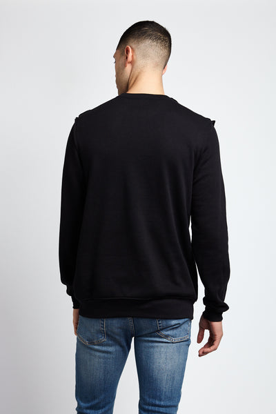 A MOTH TO A FLAME RAW SEAM SWEATSHIRT; BLACK