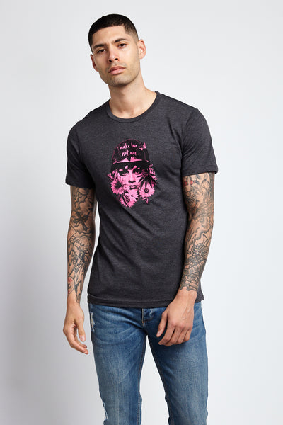 MAKE LOVE, NOT WAR; DARK GRAY HEATHER JERSEY T-SHIRT