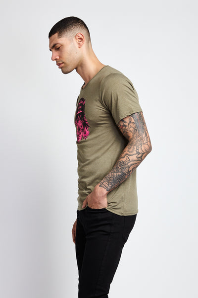 MAKE LOVE, NOT WAR; OLIVE TRIBLEND T-SHIRT