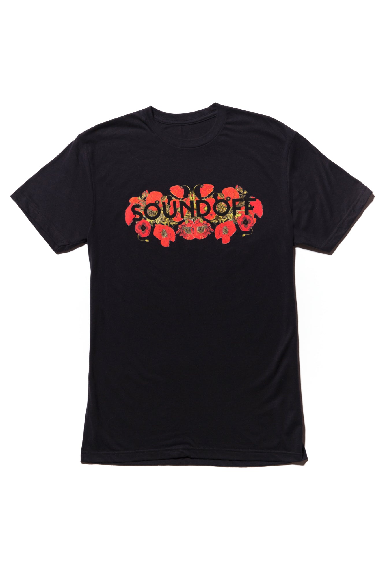 soundoff.mens.black.t.shirt.graphic.poppies.poppy.flowers.cotton.polyester.blend.