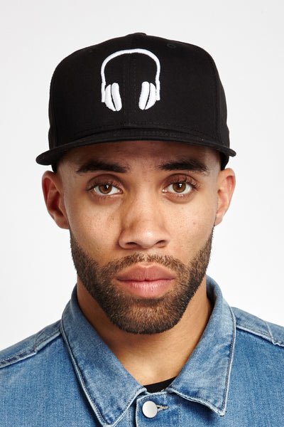SOUNDOFF Headphones Snapback; White Embroidery on Black