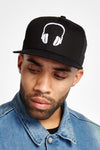 SOUNDOFF Headphones Snapback; White Embroidery on Black