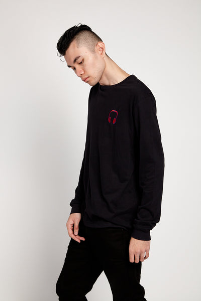 SOUNDOFF HEADPHONES EMBROIDERED LONG SLEEVE SUEDED T-SHIRT