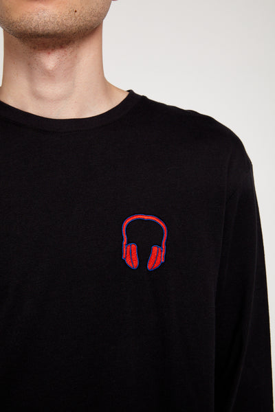 SOUNDOFF HEADPHONES EMBROIDERED LONG SLEEVE SUEDED T-SHIRT WITH INDEPENDENCE BACK