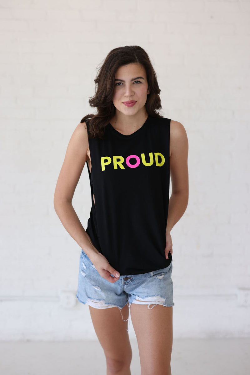 PROUD SLEEVELESS T-SHIRT; BLACK