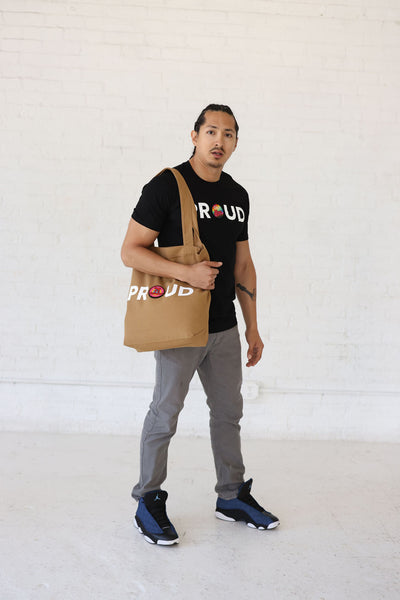 PROUD DECAL PATCH CANVAS TOTE; CAMEL (LIMITED RUN)