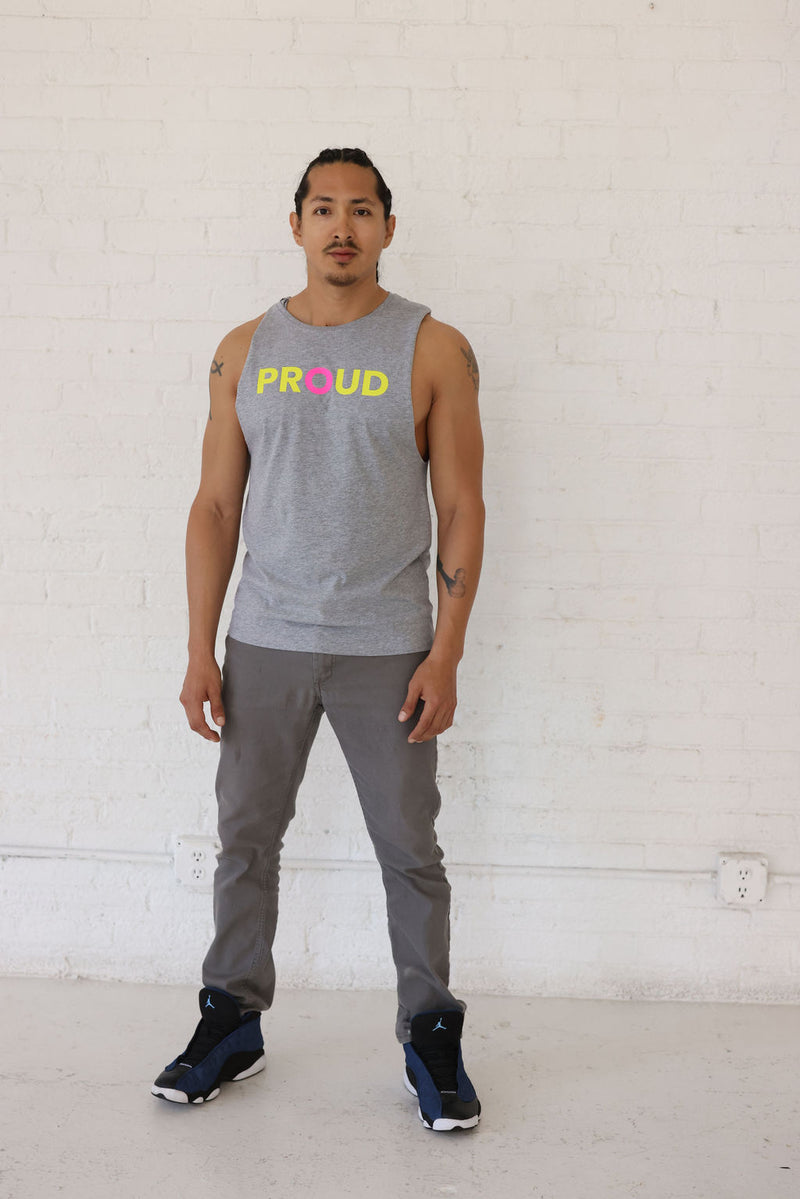 PROUD SLEEVELESS T-SHIRT; ATHLETIC HEATHER