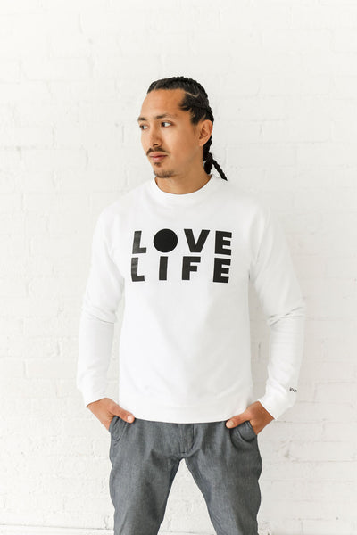 LOVE LIFE MIDWEIGHT CREWNECK SWEATSHIRT; WHITE