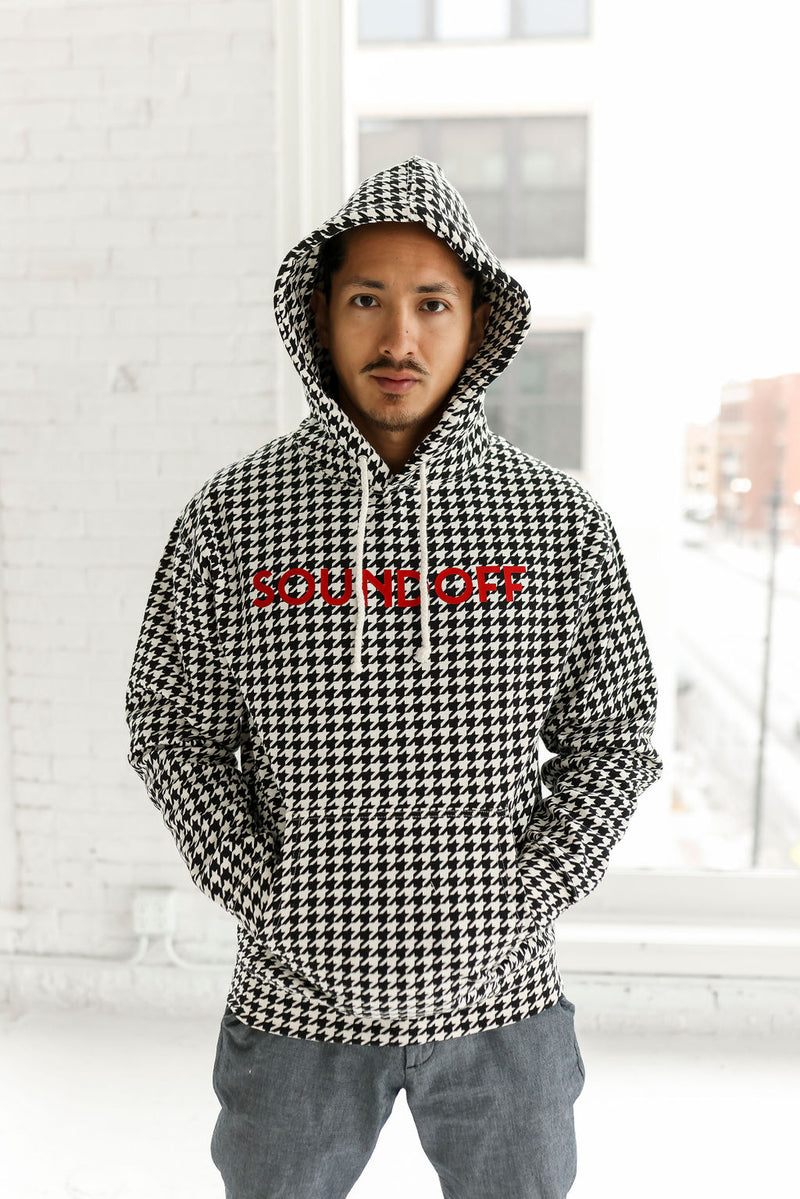 (SPECIAL EDITION) HOUNDSTOOTH HEAVYWEIGHT HOODED PULLOVER; RED SOUNDOFF