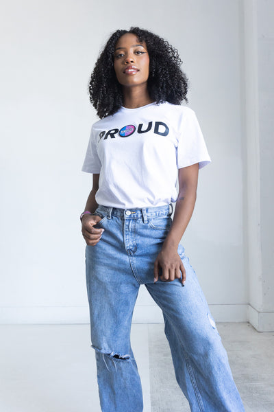 PROUD DECAL PATCH T-SHIRT; WHITE