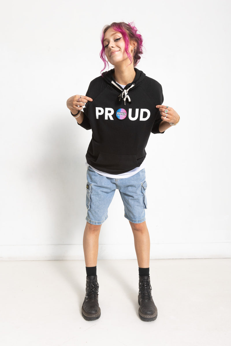 PROUD DECAL PATCH HOODED PULLOVER; BLACK