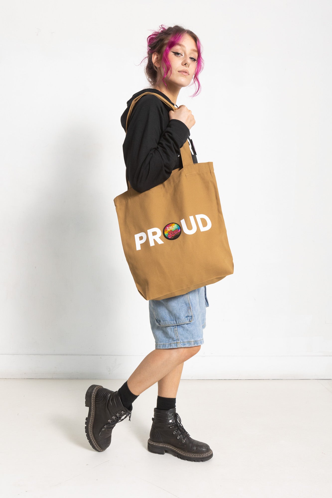 PROUD DECAL PATCH CANVAS TOTE; CAMEL (LIMITED RUN) - soundoffdesign