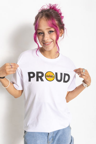PROUD DECAL PATCH T-SHIRT; WHITE
