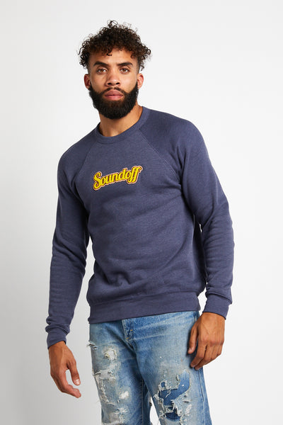 SOUNDOFF VARSITY CREWNECK SWEATSHIRT; NAVY HEATHER