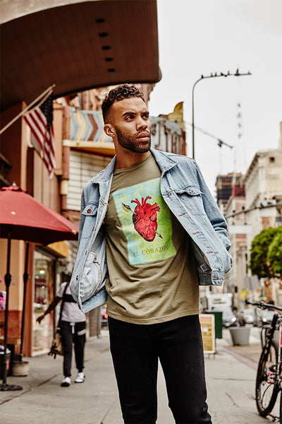 soundoff.mens.green.t.shirt.graphic.tee.el.corazon.the.warriors.heart.cotton.polyester.rayon.blend.