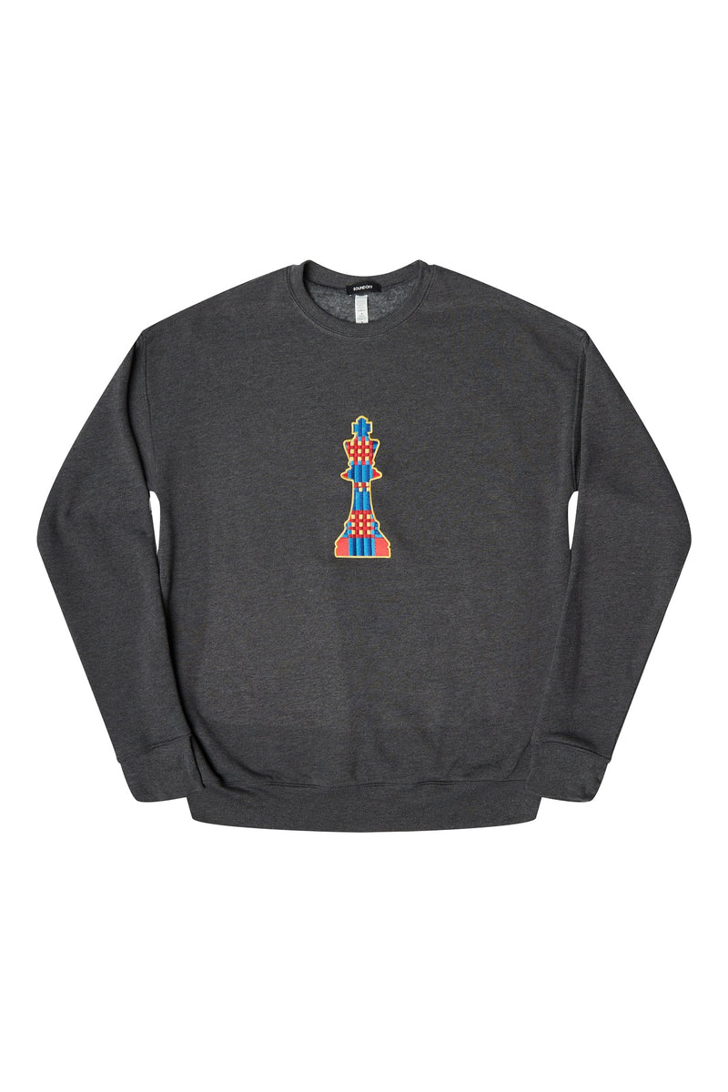 MAD PLAID KING CREWNECK SWEATSHIRT; DEEP GRAY HEATHER