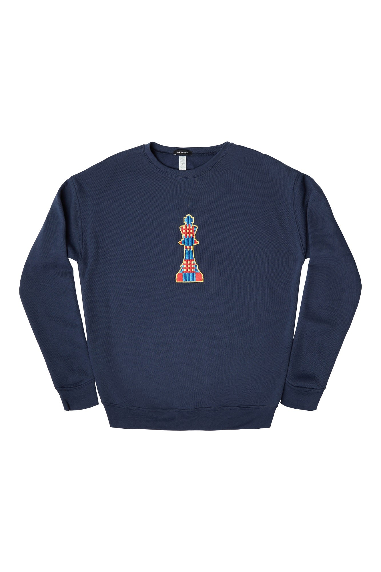 MAD PLAID KING CREWNECK SWEATSHIRT; NAVY