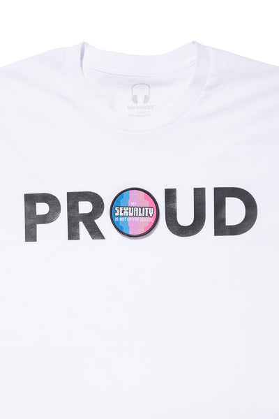 PROUD DECAL PATCH T-SHIRT; WHITE